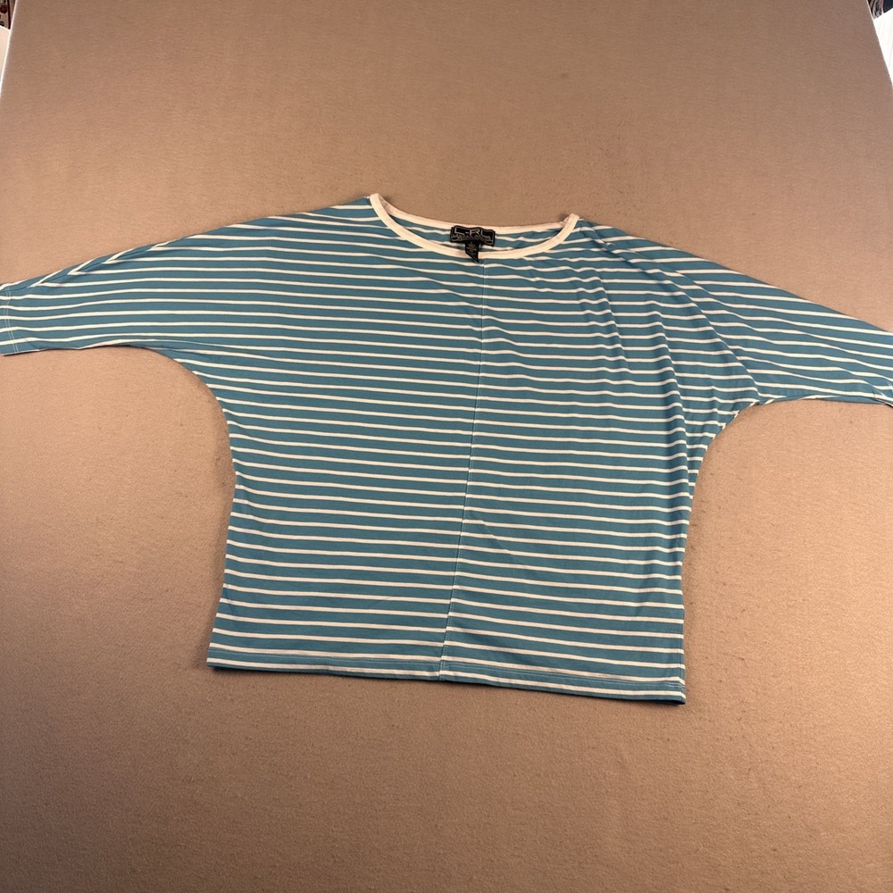 Lauren Active Ralph Lauren Shirt Women Large Blue Stripe 3/4 Sleeve Round‎ Neck
